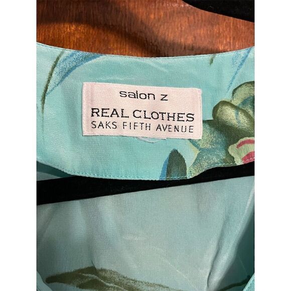 Saks Fifth Avenue Vintage Floral V-Neck Blouse Blue Quarter Length Sleeve Size M - Picture 4 of 4